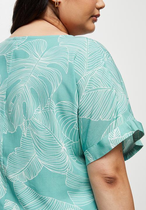 edit Plus - Flowy crew neck T-shirt - aqua leaf