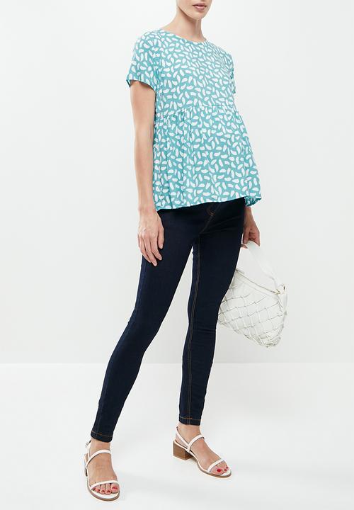 edit Maternity - Babydoll top - aqua brushstroke