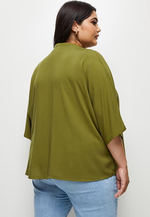edit Plus - Mandarin boxy soft shirt - dark olive