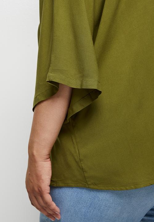 edit Plus - Mandarin boxy soft shirt - dark olive