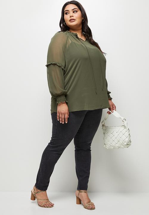 edit Plus - Sheer balloon sleeve blouse - olivia