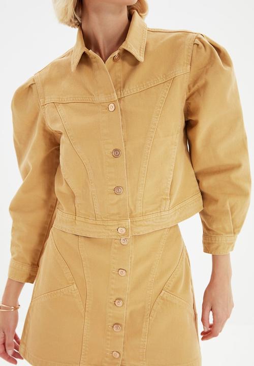 Trendyol - Balloon sleeve crop denim jacket - camel