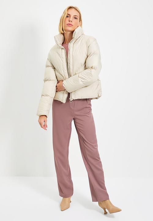 Trendyol - Oversized stand up collar down jacket - stone