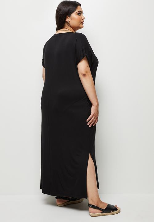 edit Plus - V-neck knit column maxi dress - black