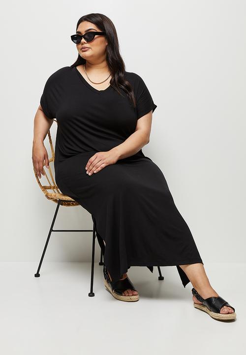 edit Plus - V-neck knit column maxi dress - black