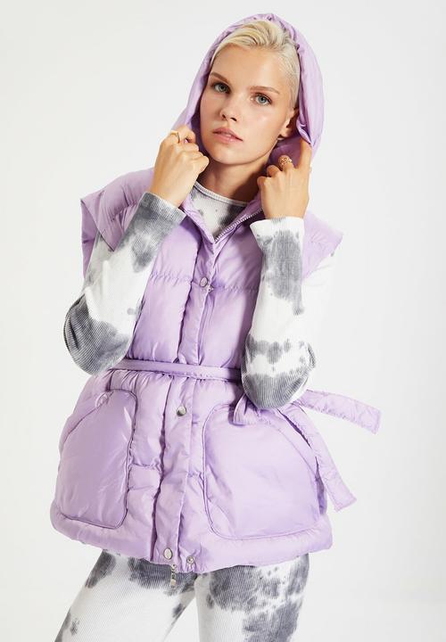 Trendyol - Belt hooded puffer vest - purple