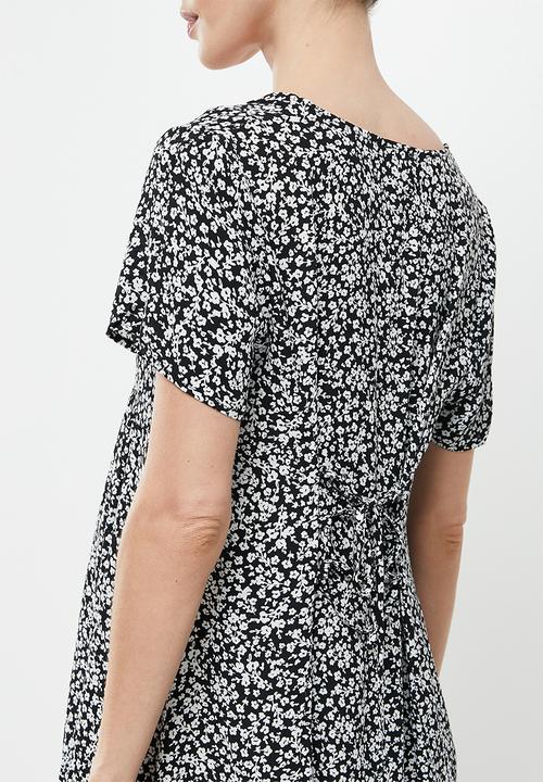 Cotton On - Maternity woven button front short sleeve midi dress - didi ditsy black