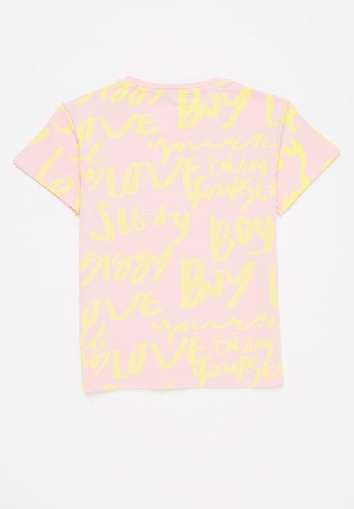 SISSY BOY - Rikki round neck tee - baby pink & pale yellow