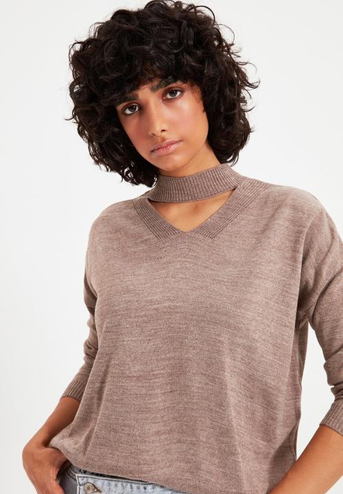 Trendyol - Choker collar knit sweater - mink