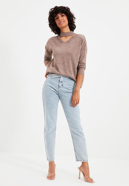 Trendyol - Choker collar knit sweater - mink