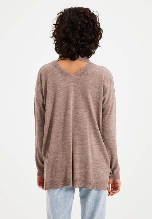 Trendyol - Choker collar knit sweater - mink