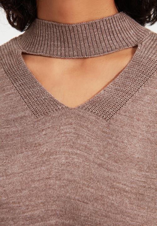 Trendyol - Choker collar knit sweater - mink