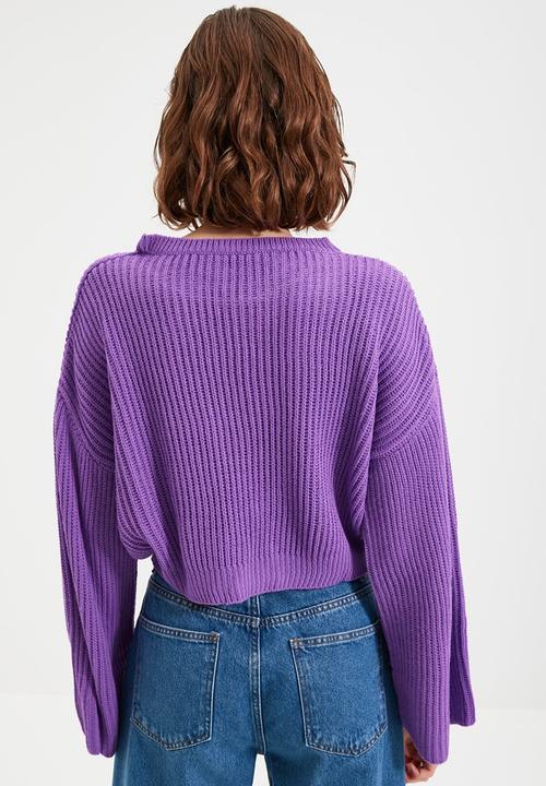 Trendyol - Crop spanish sleeve knit sweater - purple