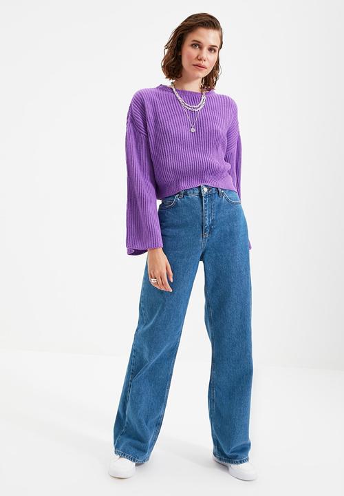 Trendyol - Crop spanish sleeve knit sweater - purple