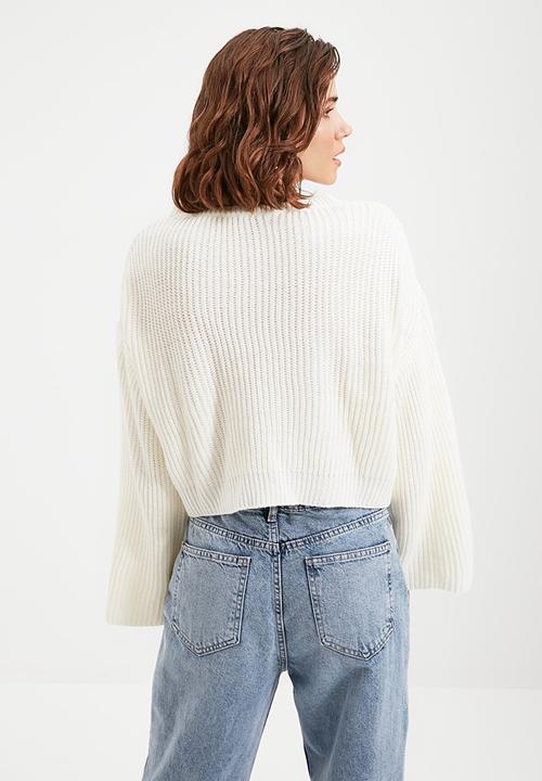 Trendyol - Crop spanish sleeve  knit sweater - ecru