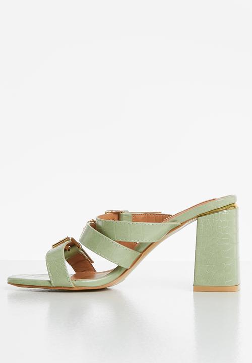 Seduction - Big buckle block heel mule - sage
