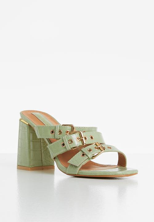 Seduction - Big buckle block heel mule - sage