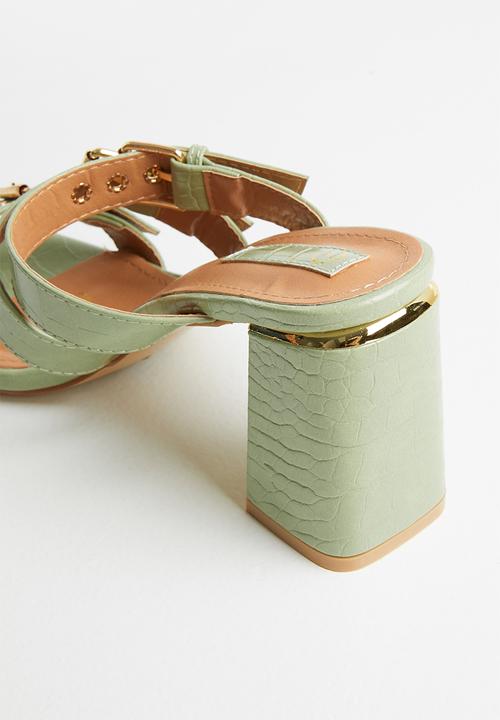 Seduction - Big buckle block heel mule - sage