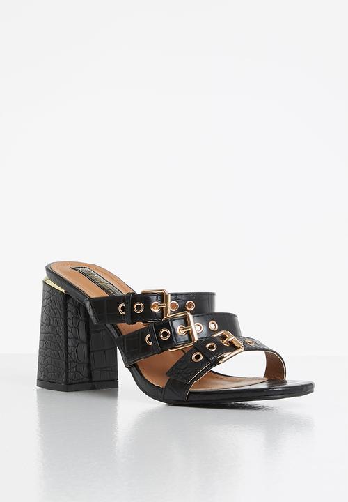 Seduction - Big buckle block heel mule - black