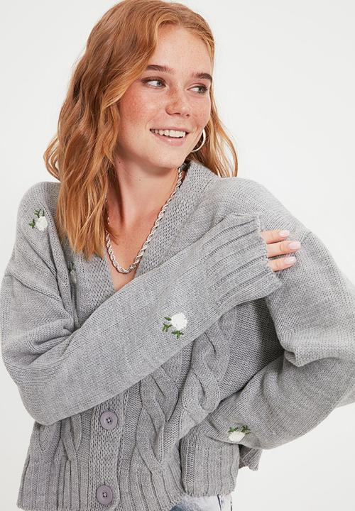 Trendyol - Embroidered knit cardigan - grey