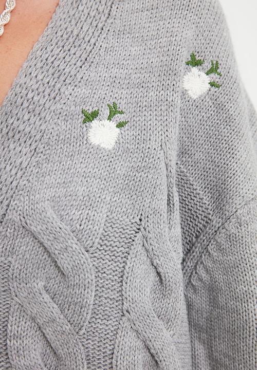 Trendyol - Embroidered knit cardigan - grey