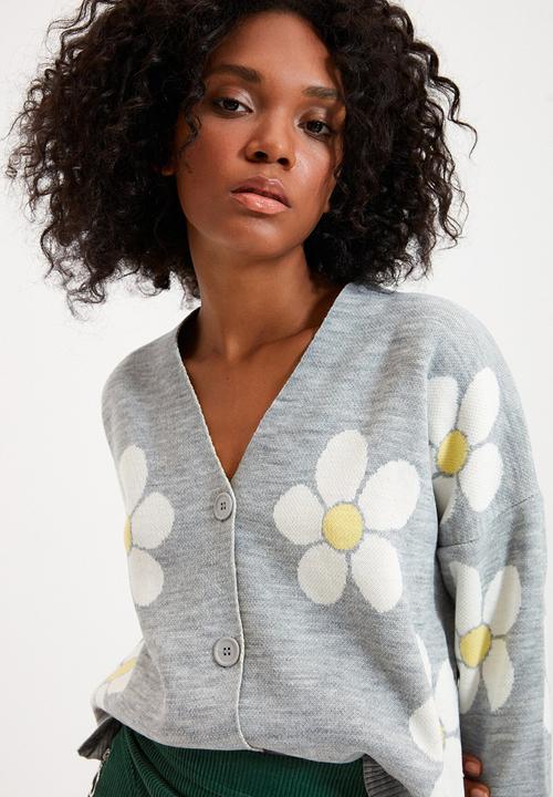 Trendyol - Jacquard flower knit cardigan - grey