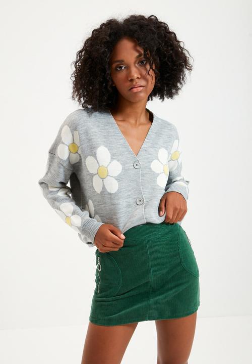 Trendyol - Jacquard flower knit cardigan - grey
