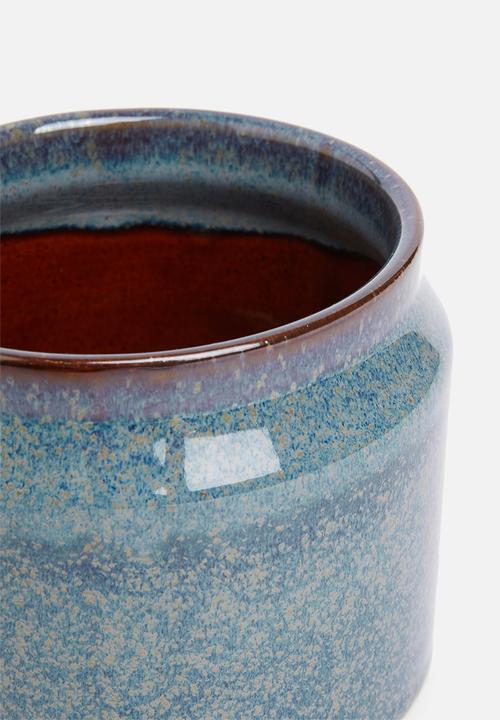 H&S - Lip porcelain reactive glaze pot - dark blue
