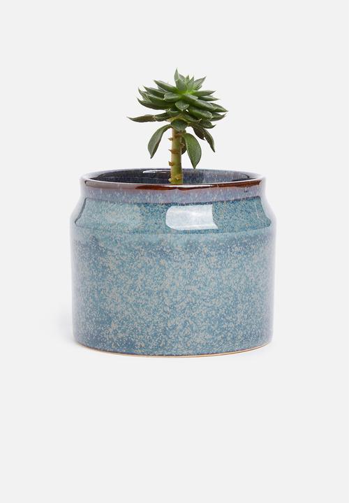 H&S - Lip porcelain reactive glaze pot - dark blue