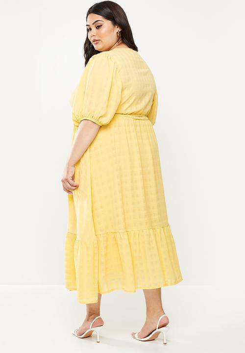 Me&B - Plus interest check wrap dress - marigold
