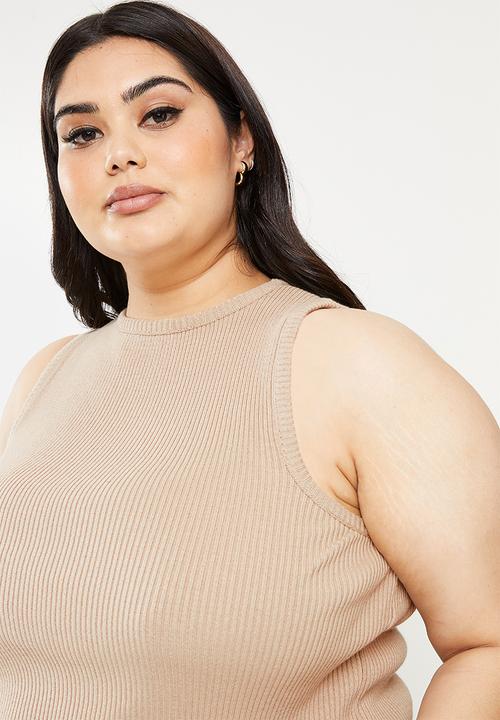 Me&B - Plus knitted rib vest - stone
