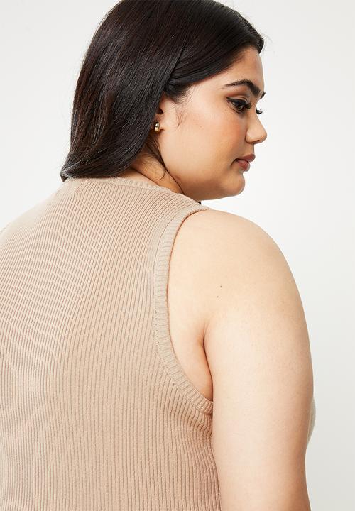 Me&B - Plus knitted rib vest - stone