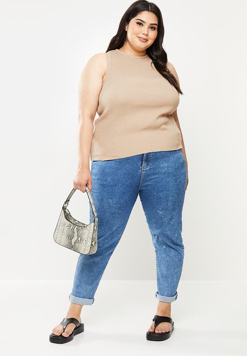Me&B - Plus knitted rib vest - stone