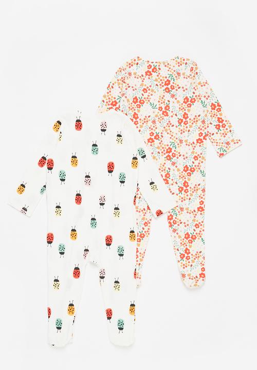 Cotton On - 2 Pack long sleeve zip romper - white & orange 