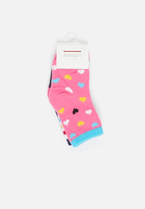 MINOTI - Girls 3 pack hearts rainbow socks - multi