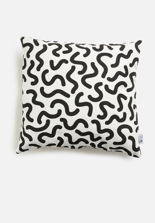 Sixth Floor - Squigg printed cushion cover - black & white
