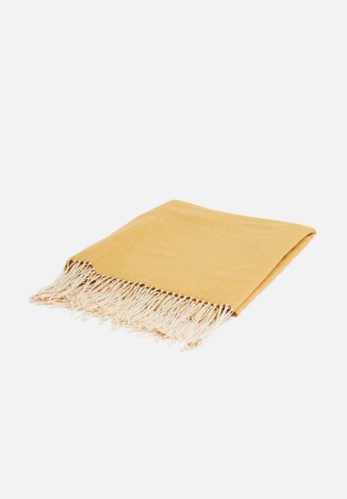 H&S - Plain throw with fringe - yellow