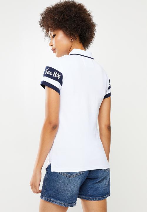 Aca Joe - Ladies aca joe high square sleeve stripe golfer - white