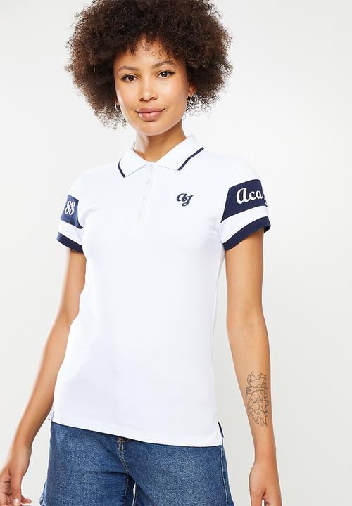 Aca Joe - Ladies aca joe high square sleeve stripe golfer - white