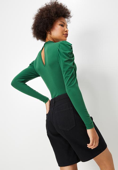 Blake - Drape sleeve bodysuit with turtleneck - emerald