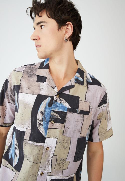 Cotton On - Riviera short sleeve shirt - maroon vintage pattern