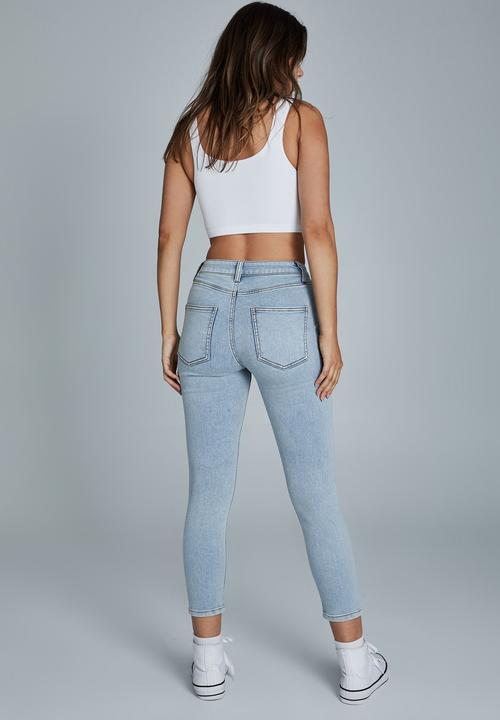 Cotton On - Mid rise cropped super stretch - roadknight blue pockets