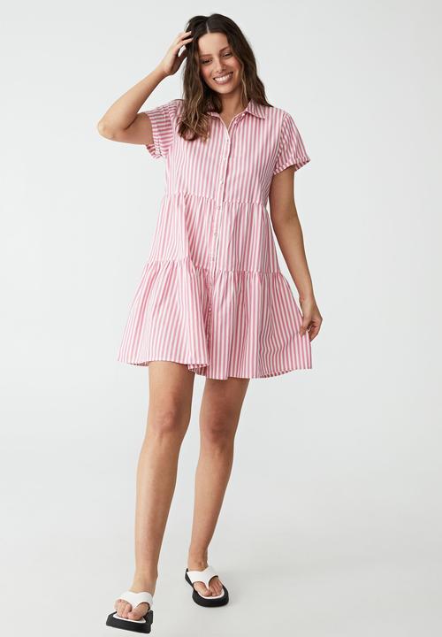 Cotton On - Woven nikki mini shirt dress - hayley stripe wild orchid