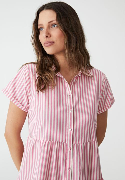 Cotton On - Woven nikki mini shirt dress - hayley stripe wild orchid