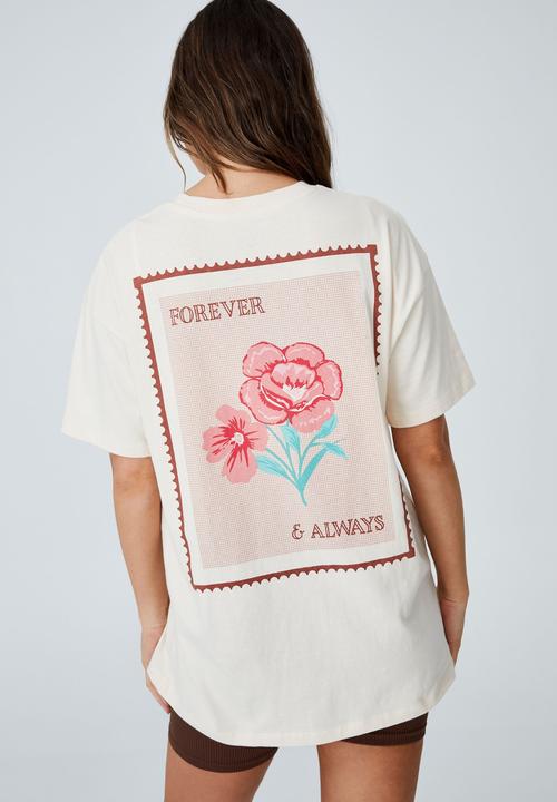Cotton On - Boyfriend fit graphic tee - forever & always/white sand