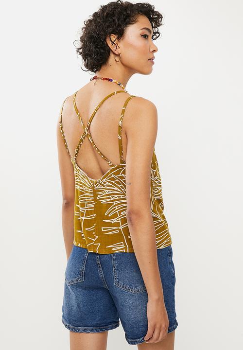 Me&B - Spaghetti strap cami with bust support - brown & white 