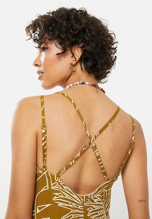 Me&B - Spaghetti strap cami with bust support - brown & white 