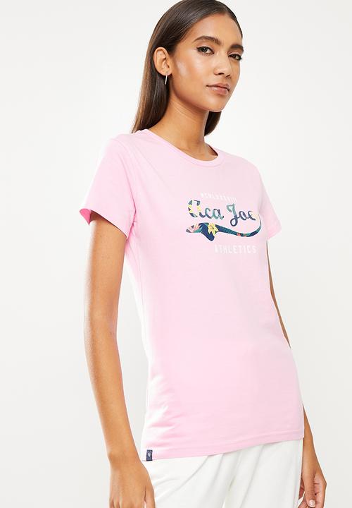 Aca Joe - Ladies aca joe palm print sj t-shirt - light pink