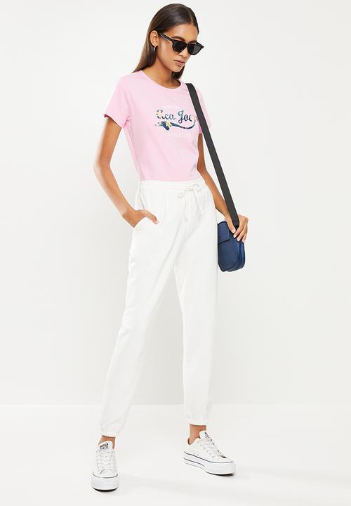Aca Joe - Ladies aca joe palm print sj t-shirt - light pink