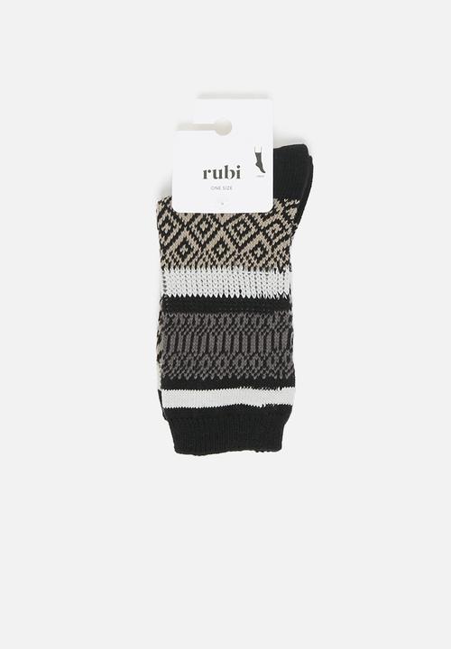 Rubi - Intarsia crew sock - black